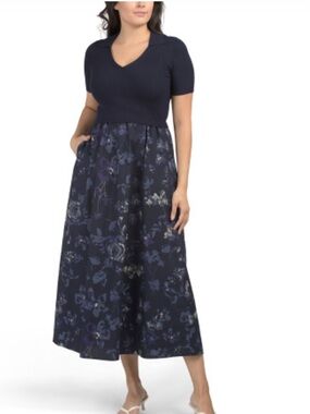 Ellen Tracy Navy Floral Maxi Skirt Dress